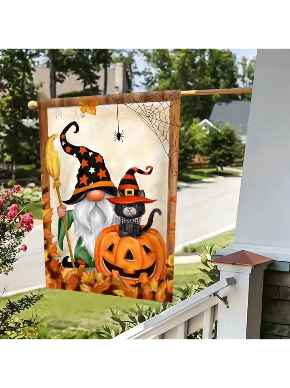 Halloween Gnome Cat Pumpkin Garden Flag 18x12